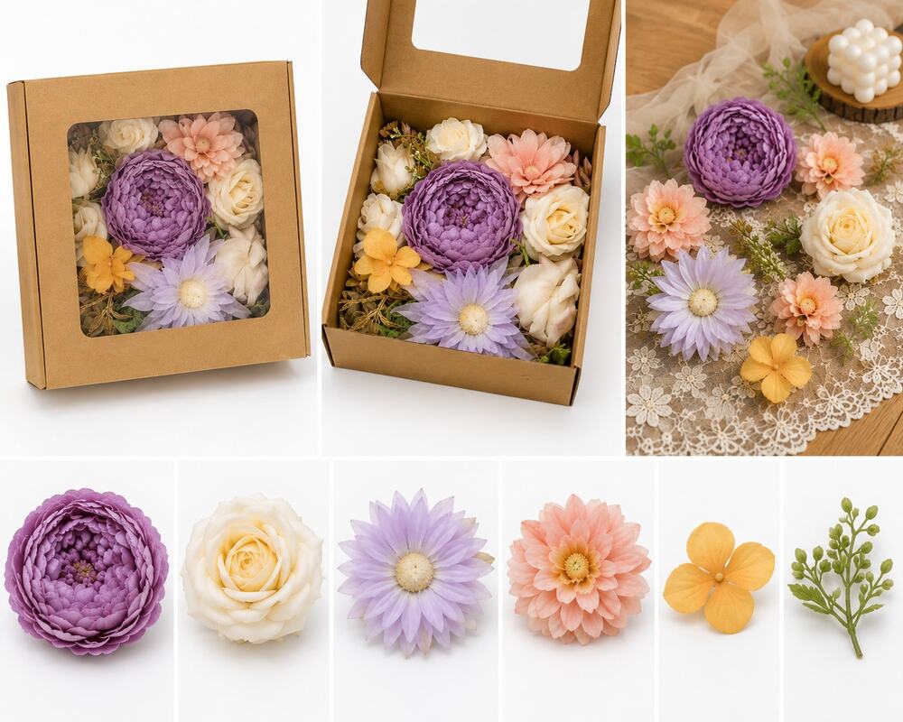 Decorative Artificial Flower Box Set – Assorted Faux Floral Arrangement